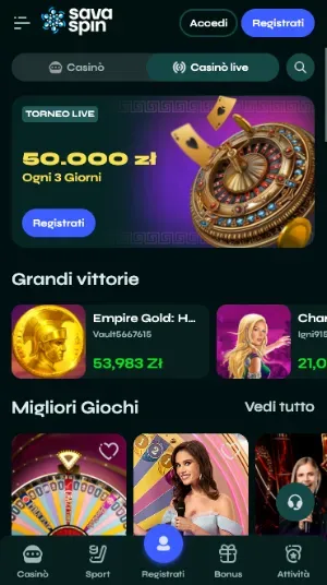 Savaspin casino versión móvil italiana