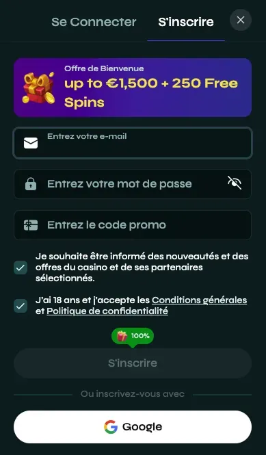 image de la page d'inscription de Savaspin Casino